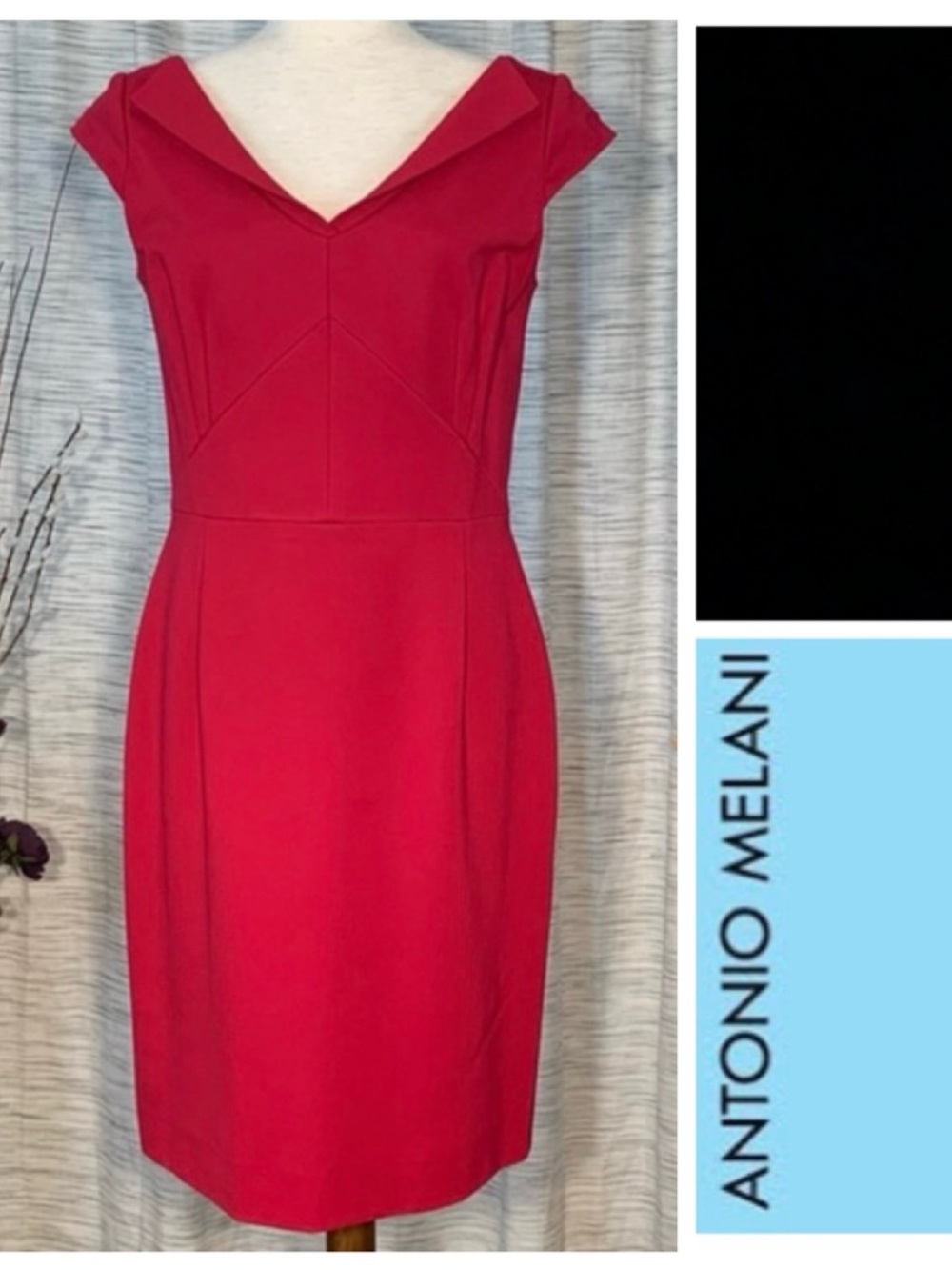Antonio Melani solid red cap sleeved sheath dress.